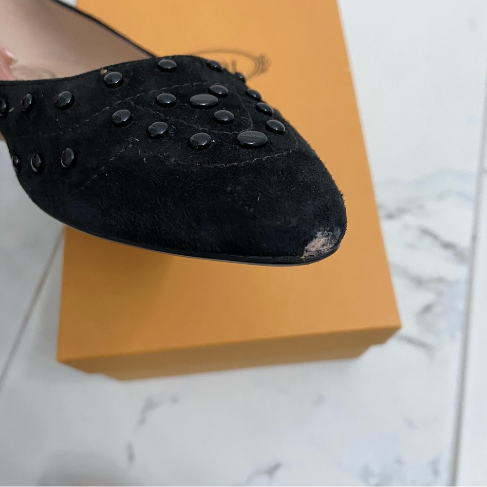 Tod’s Suede Studded Flats Gomma 22B Gommini Verniciati Black EUR 38.5 Women’s - Picture 11 of 14